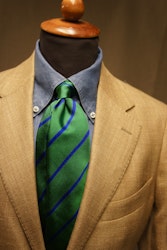 Regimental Repp Silk Tie - Light Green/Blue
