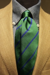 Regimental Repp Silk Tie - Light Green/Blue