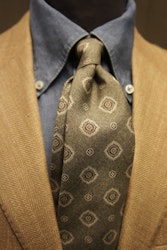 Medallion Silk Tie - Olive Green/Beige