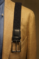 Braided Stretch and Leather Belt - Navy Blue