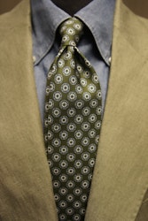 Floral Printed Silk Tie - Untipped - Green/Light Blue/White