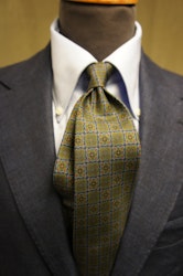 Medallion Ancient Madder Silk Tie - Untipped - Green/Navy Blue/Orange