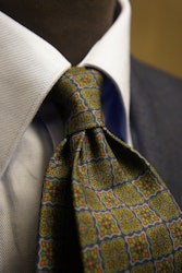 Medallion Ancient Madder Silk Tie - Untipped - Green/Navy Blue/Orange