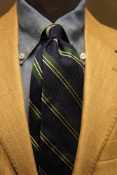 Regimental Silk Grenadine Tie - Untipped - Navy Blue/Green/White