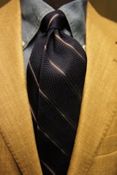 Regimental Silk Grenadine Tie - Untipped - Navy Blue/Brown/Light Blue