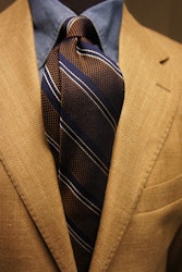 Regimental Silk Grenadine Tie - Untipped - Brown/Navy Blue/White