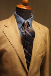 Regimental Silk Grenadine Tie - Untipped - Brown/Navy Blue/White