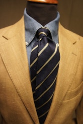 Textured Regimental Silk Tie - Navy Blue/Cream White