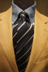 Textured Regimental Silk Tie - Navy Blue/Cream White