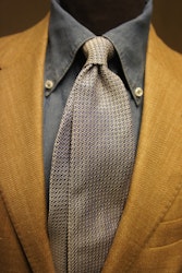 Micro Silk Grenadine Tie - Untipped - White/Navy Blue