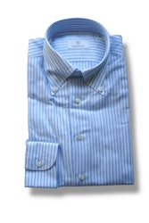 Pinstripe Linen/Cotton Shirt - Button Down - Light Blue/White