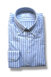 Pinstripe Linen/Cotton Shirt - Button Down - Navy Blue/White