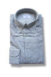 Striped Linen/Cotton Shirt - Button Down - Olive Green/White