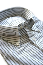 Striped Linen/Cotton Shirt - Button Down - Olive Green/White