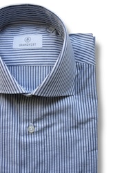 Striped Seersucker Cotton Shirt - Cutaway - Navy Blue/White