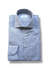 Striped Seersucker Cotton Shirt - Cutaway - Navy Blue/White