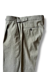 Solid Linen/Cotton Trousers - High Waist - Olive Green