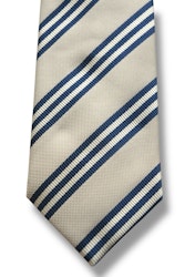 Regimental Textured Silk Tie - Light Beige/Navy Blue/White