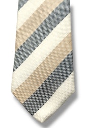 Regimental Textured Silk/Cotton Tie - Light Brown/Navy Blue/Beige