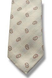 Paisley Cotton/Silk Tie - Cream White/Brown/Navy Blue