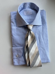Regimental Textured Silk/Cotton Tie - Light Brown/Navy Blue/Beige