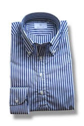 Striped Poplin Popover Shirt - Button Down - Navy Blue/White