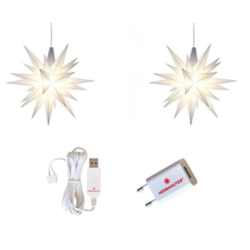 2-pack Herrnhuter Stjärna A1e vit inkl. USB adapter & strömförsörjning