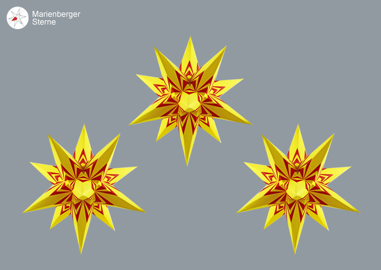 3-pack Marienberger Pappersstjärnor gul-röd inkl. belysning