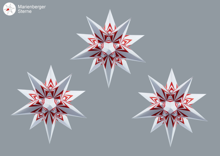 3-pack Marienberger Pappersstjärnor vit/röd inkl. belysning