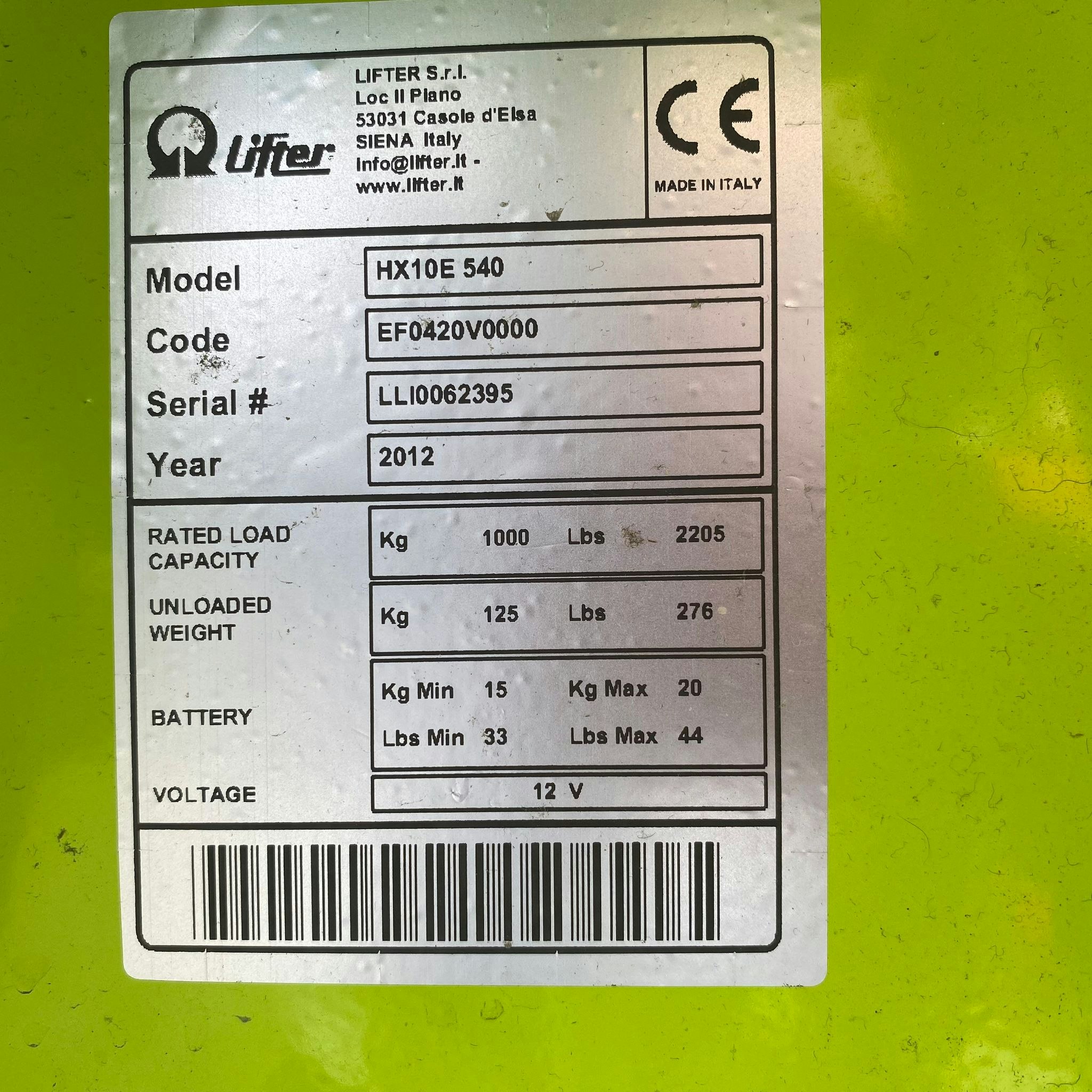 Elektrisk palldragare / pallyft, Lifter HX10E 540