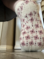 Blomstersokken 3 farger, offwhite, rosa og lilla str 37-38