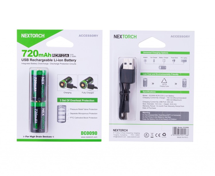 Nextorch laddningsbart batteri CR123A två-pack