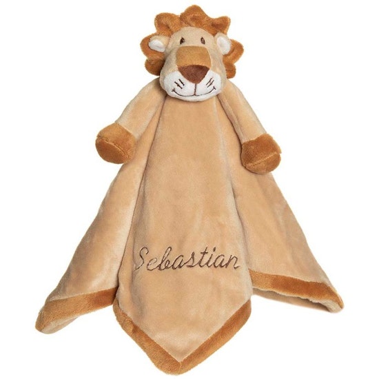 Snuttefilt med namn, lejon, 35 cm, brun, plysch, diinglisar, teddykompaniet