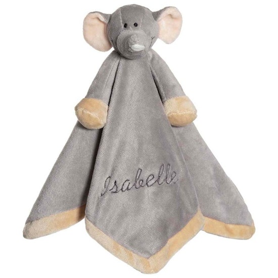Snuttefilt med namn, elefant, 35 cm, grå, plysch, diinglisar, teddykompaniet