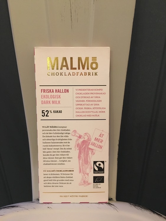 Malmö Choklad Friska Hallon 52% Kakao Ekologisk