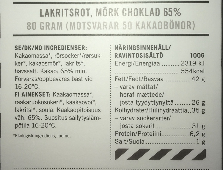 Malmö Choklad Lakritsrot 65% Kakao Ekologisk
