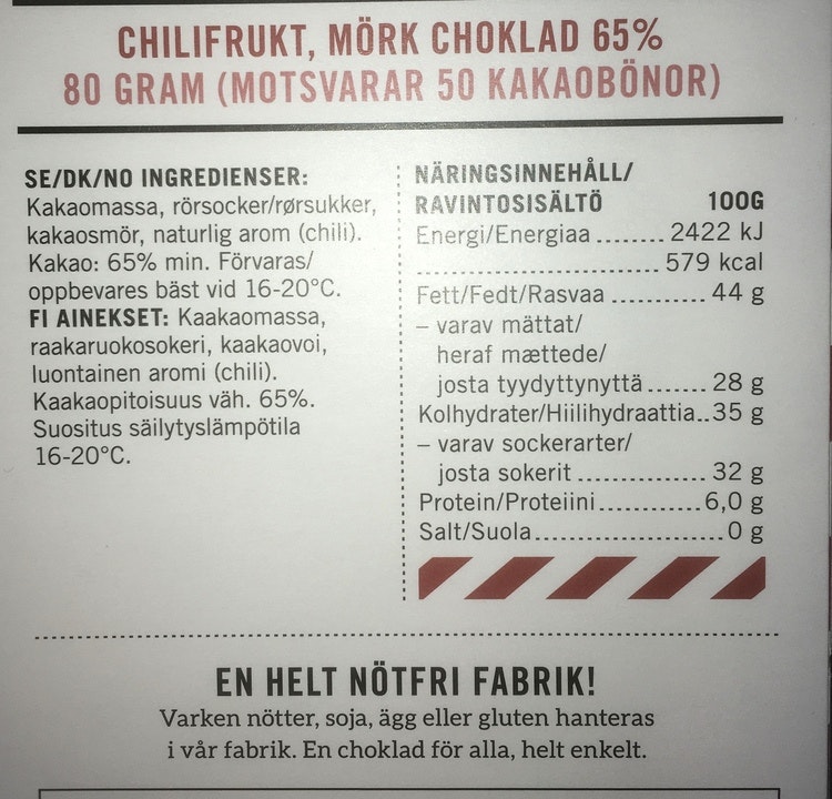 Malmö Choklad Chilifrukt 65% Kakao