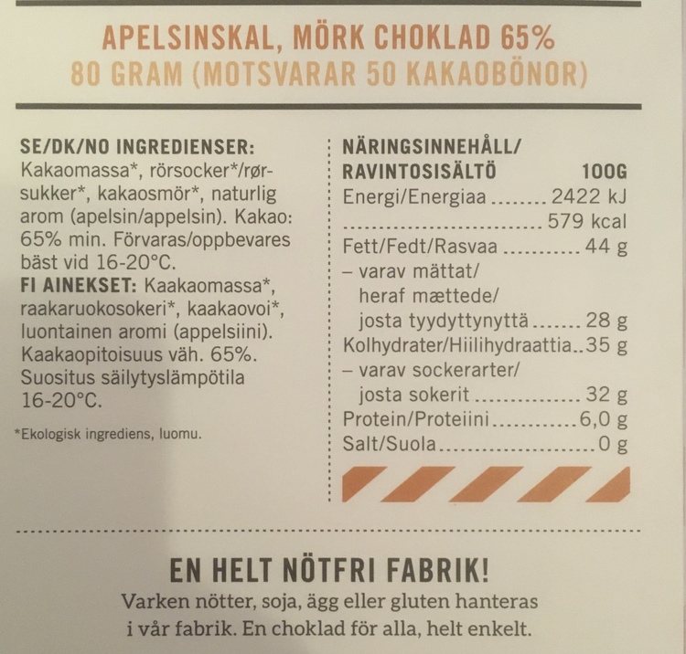 Malmö Choklad Apelsinskal 65% Kakao Ekologisk