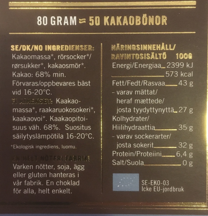 Malmö Choklad Esmeralda Ekologisk 68 %