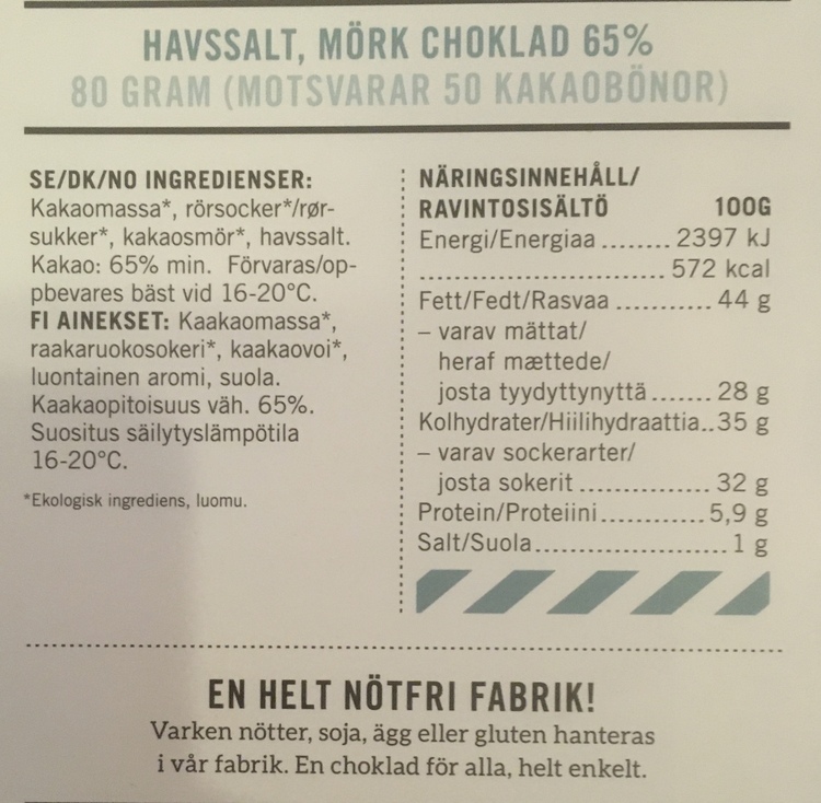 Malmö Choklad Havssalt 65% Kakao Ekologisk