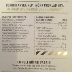 Malmö Choklad Dominikanska Republiken 70% Ekologisk