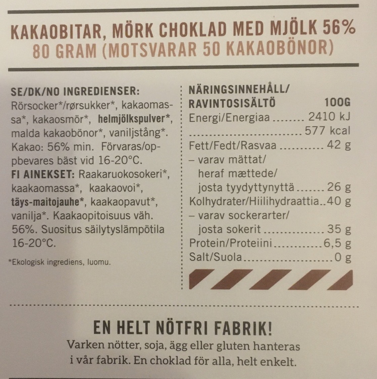 Malmö Choklad Kakaobitar 56% Kakao Ekologisk