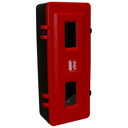 Brandsläckarskåp i plast, JBW 9-12kg, svart med röd lucka