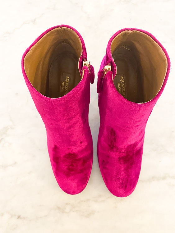 AQUAZZURA Pink Velvet Ankle Boots (38)