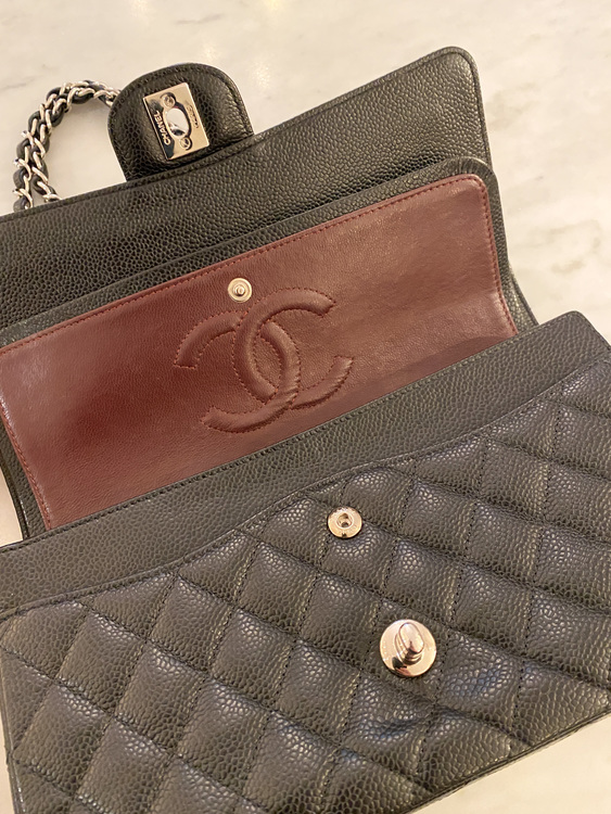 CHANEL Classic Medium Double Flap Black Caviar Leather Bag