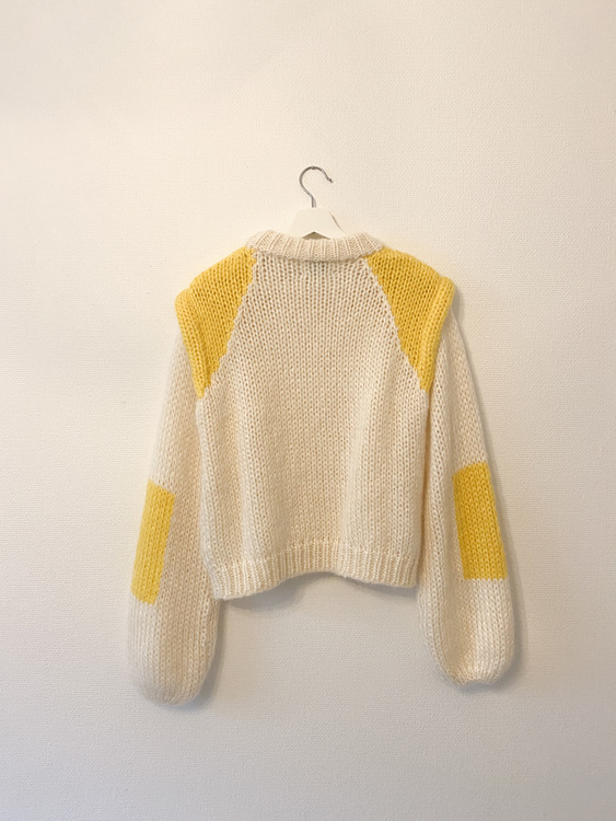 GANNI Hand Knit Wool Patch Pullover in Vanilla Ice (XL)