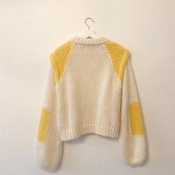 GANNI Hand Knit Wool Patch Pullover in Vanilla Ice (XL)
