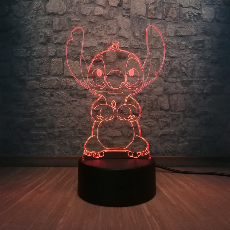 3D Led-lampa / Nattlampa Stitch i 7 Valbara Färger