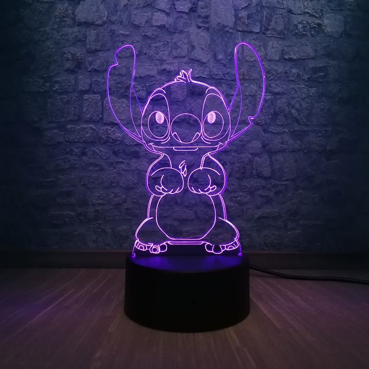 3D Led-lampa / Nattlampa Stitch i 7 Valbara Färger