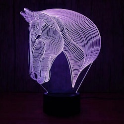 3D Led-lampa / Nattlampa Hästhuvud i 7 Valbara Färger